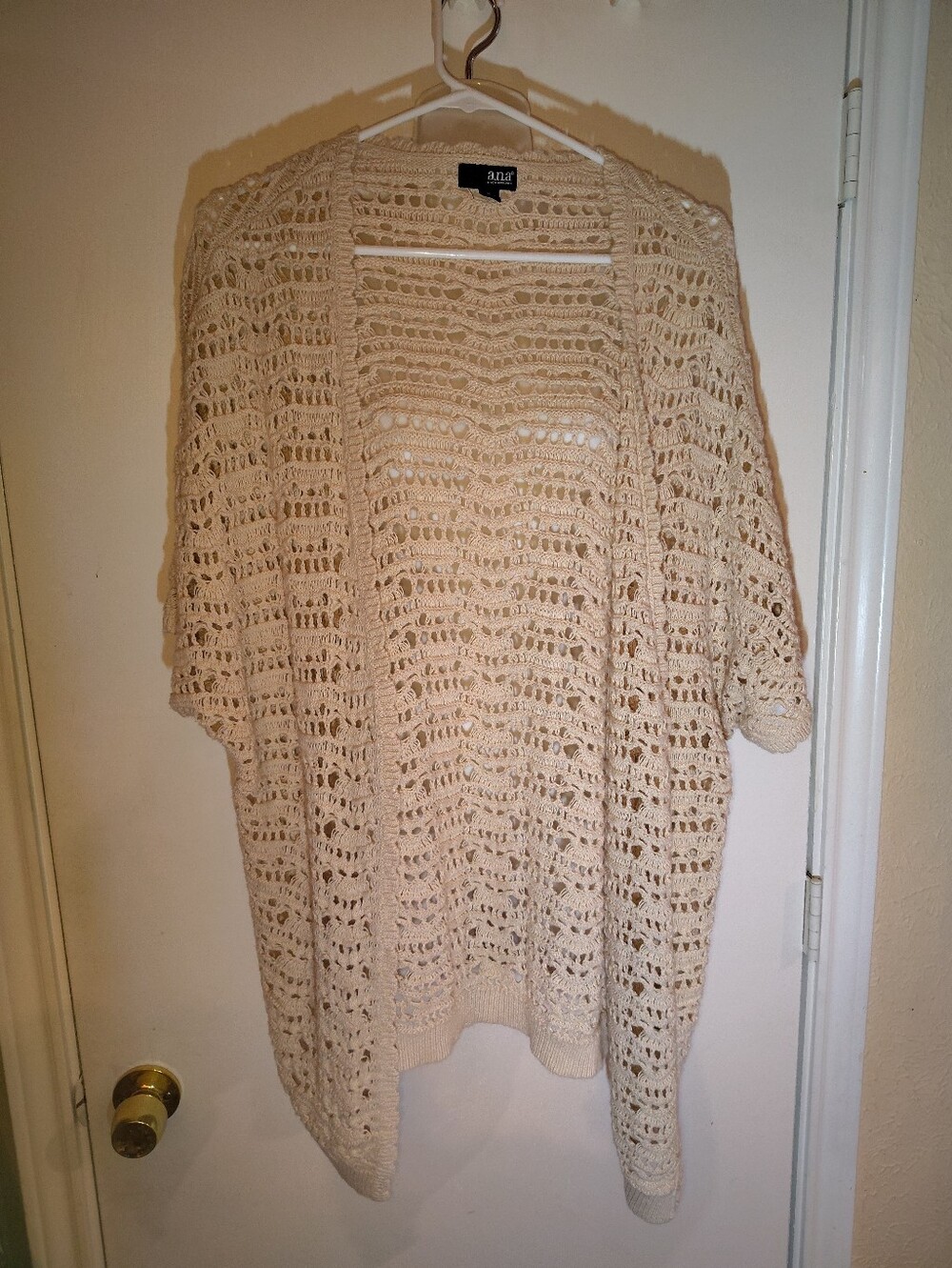 a.n.a Open-Front Crochet Poncho Cardigan - Cream
